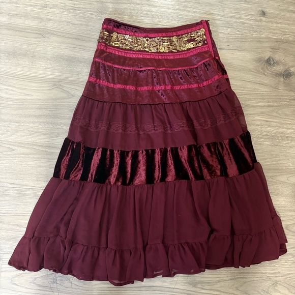 Vtg Mix Nouveau Burgundy Embellished Peasant Skirt Sz 6 Whimsigoth Witchy Fairy - Picture 1 of 9